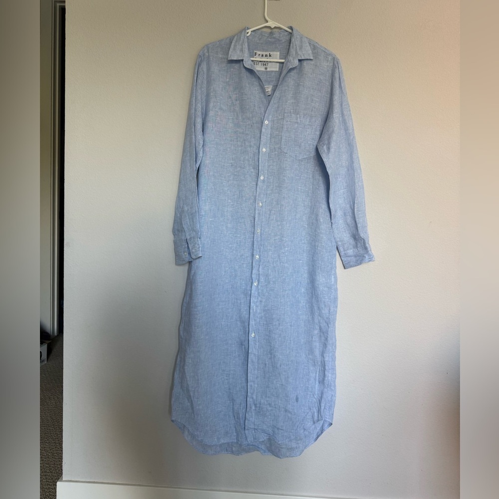 NWOT FRANK & EILEEN Rory Linen Maxi Shirtdress SOFT BLUE M - Picture 4 of 6